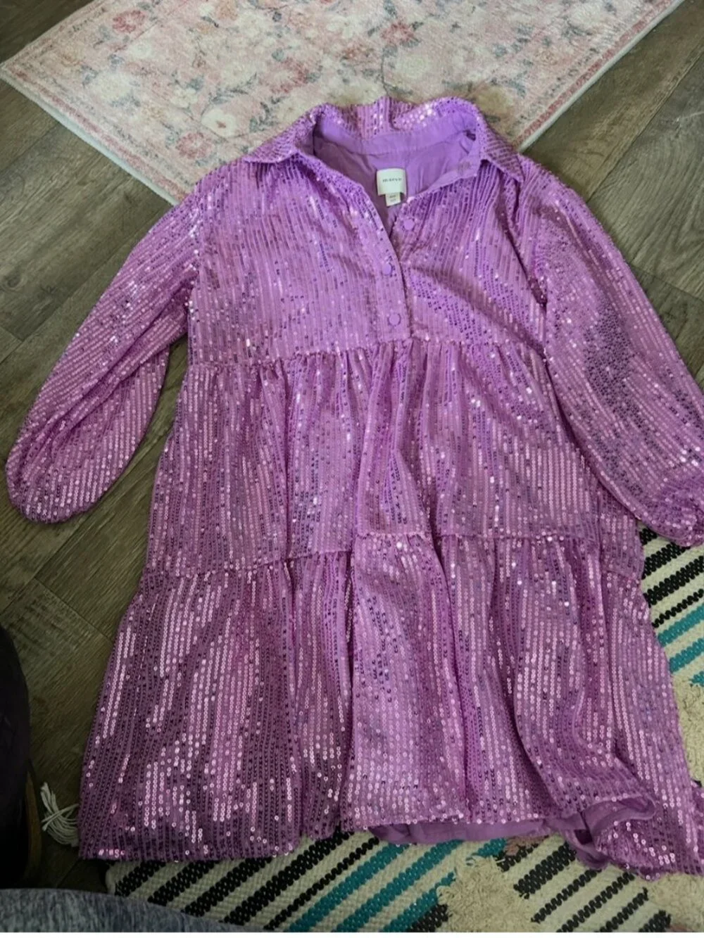 Maeve Bettina Tiered Shirt Dress: Sequin Mini size XSP - Picture 2 of 14
